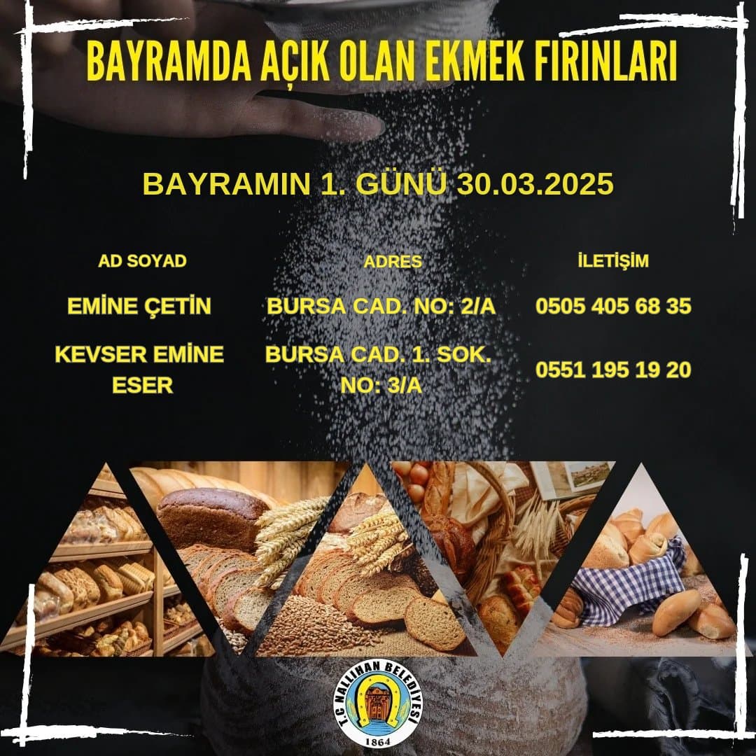 RAMAZAN BAYRAMINDA İLÇEMİZDE AÇIK OLAN EKMEK FIRINLARI BELLİ OLDU